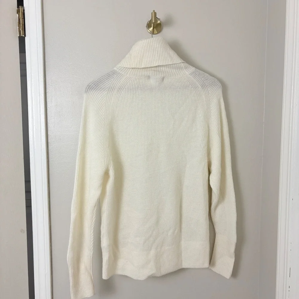 Quince Turtleneck Sweater Women Large Cream Baby Alpaca Wool Ribbed Fisherman